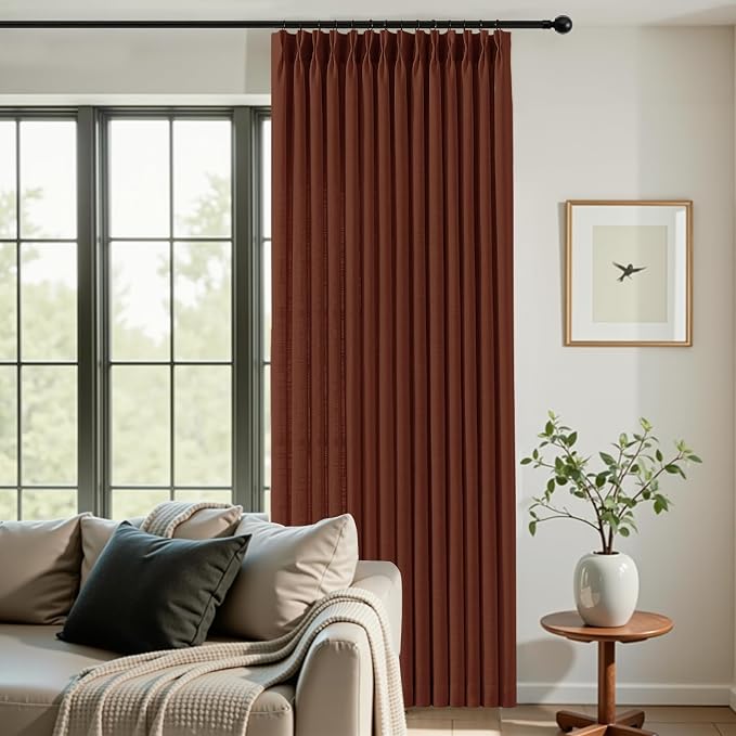 102 Inch Linen Curtains for Living Room, Pinch Pleated Curtain - Image 2