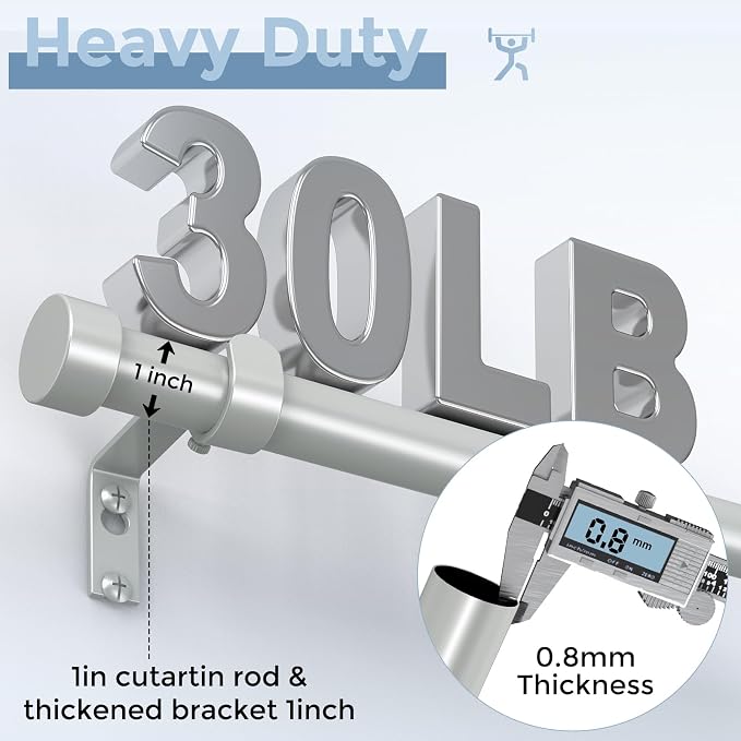VOIIY Silver Curtain Rods for Windows 72 to 144 Inch, Size:36-144 Inch - Image 3