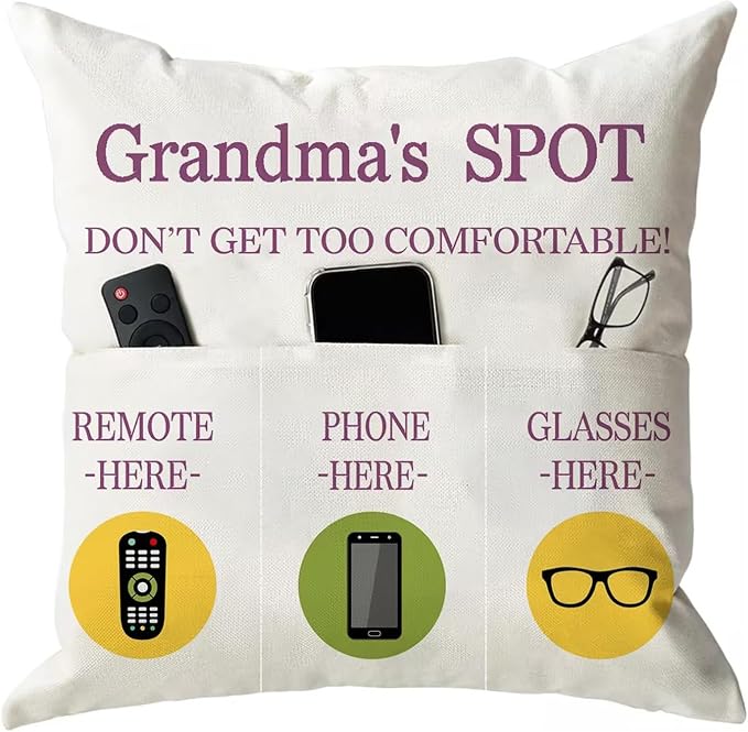 ONFAON Grandma Gifts, Grandma's Spot Throw Pillow Covers 18x18 Inch, Put Phone by ONFAON
