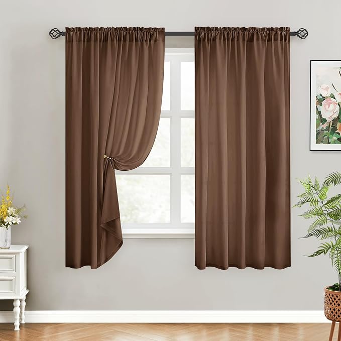 HOMEIDEAS Non-See-Through Brown Privacy Sheer Curtains, 52 X 45 Inches Long 2 by HOMEIDEAS