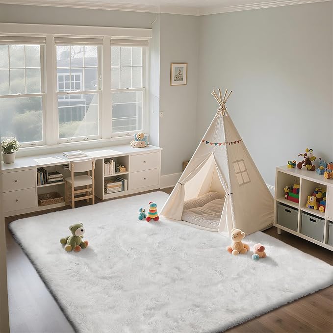 Shag Area Rugs for Bedroom Living Room, 5X8 Ultra Soft White Fluffy Area Rugs - Image 2
