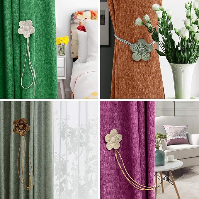 Lewondr Vintage Magnetic Curtain Tieback, 1 Pair Resin Flower Curtain Drapery - Image 6