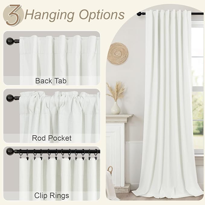 Extra Long Ivory Curtains for Living Room Blackout 108 Inch Sound Proof Wide - Image 6
