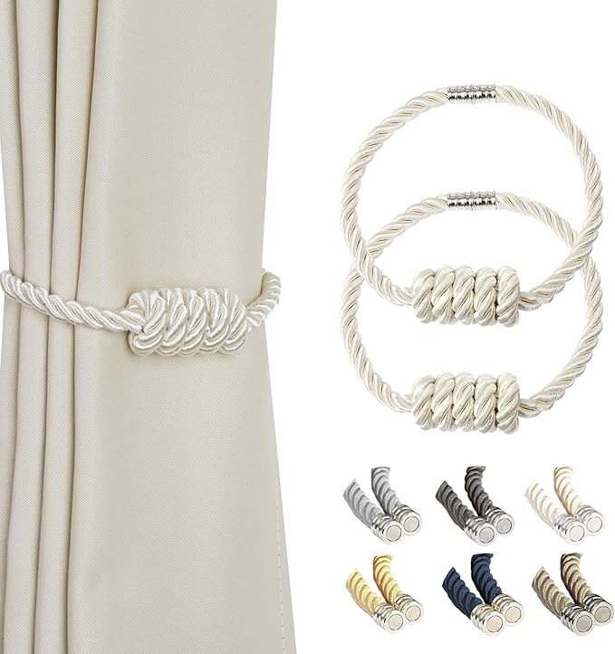 BEL AVENIR Magnetic Curtain Tiebacks, Decorative Drapery Holdbacks Modern Woven by BELAVENIR