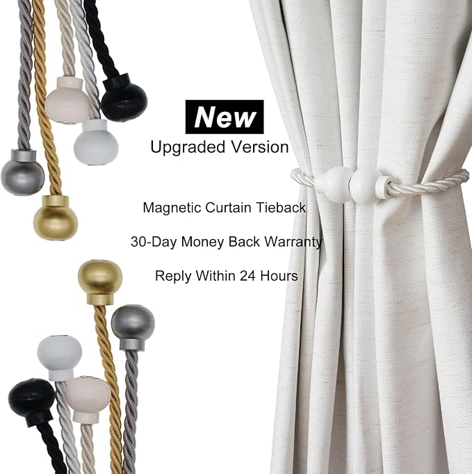2 Pack Magnetic Curtain Tiebacks Modern Handmade Rope Curtain Tie Backs - Image 7