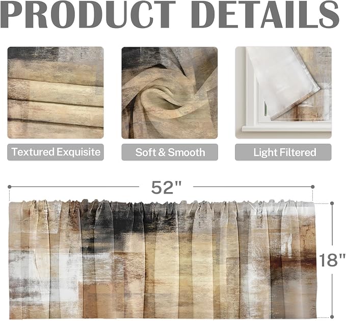 Emvency 4 Pack Valances Window Treatments, 52x18 Inch Rod Pocket Valances - Image 3