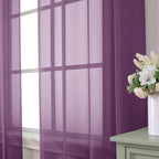 Aiyufeng Plum Purple Sheer Curtains 63 Inches Long 2 Panels Set, Solid Voile - Image 2