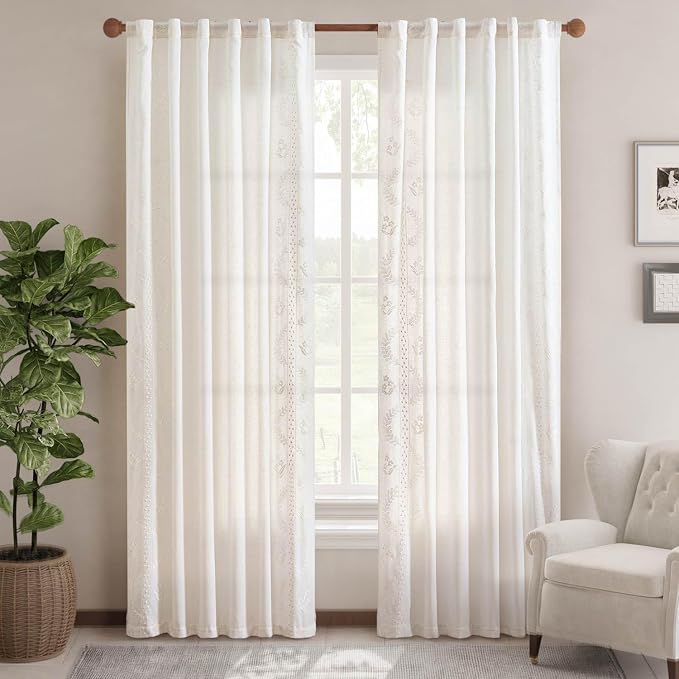 jinchan Belrose Linen Curtains for Bedroom Floral Curtains 84 Inch Length Linen - Image 2