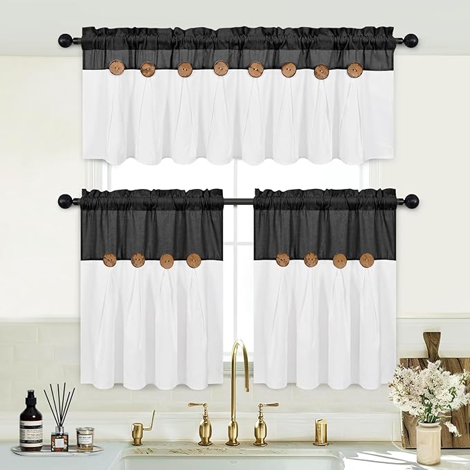Boho Kitchen Curtains 24 Inch Length, Farmhouse Cotton Linen Tier Curtains - Image 3