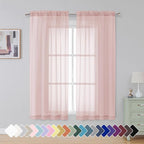 Simplebrand Blush Sheer Curtains 63 Inch Length 2 Panels, Rod Pocket Solid by Simplebrand