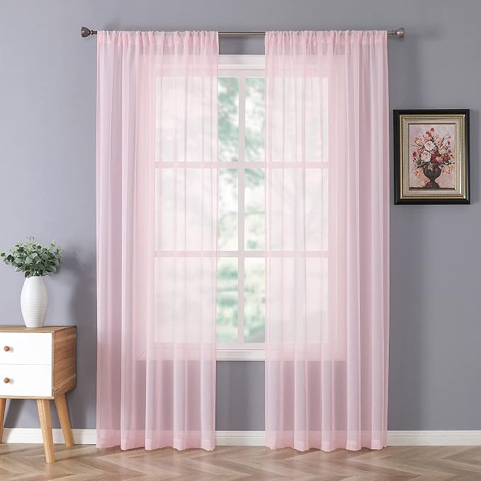 Tollpiz Sheer Curtains Linen Textured Bedroom Curtain Sheers Light Filtering by Tollpiz