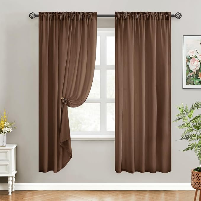 HOMEIDEAS Non-See-Through Brown Privacy Sheer Curtains, 52 X 72 Inches Long 2 by HOMEIDEAS