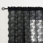 YJ YANJUN Vintage Lace Curtains 63 Inch Length-Victorian Floral Pattern Black - Image 3