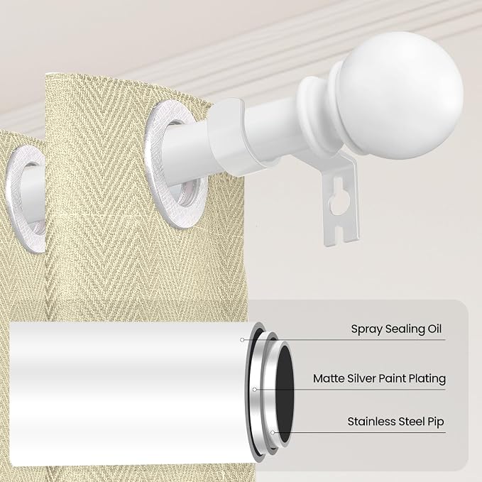 White Curtain Rods for Windows 48 to 84 or 88 Inches Max-2 Pack 5/8'' Metal - Image 2
