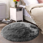 Latepis Dark Grey Round Rugs 5ft Faux Sheepskin Fur Rug - Image 7