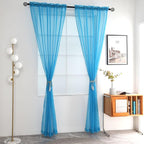 SpaceDresser Basic Rod Pocket Sheer Voile Window Curtain Panels Cyan Blue 1 - Image 2