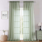 Lecloud Sage Green Sheer Curtains 120 Inches Long 2 Panels, Extra Wide by Lecloud