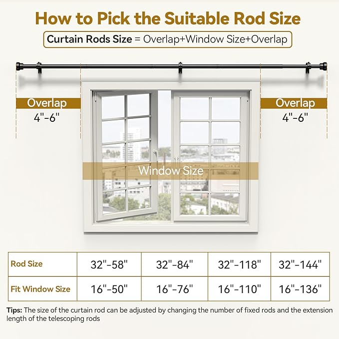 YaFex Curtain Rods 32-84 Inch, Heavy Duty 1 Inch Adjustable Curtain Rod - Image 6
