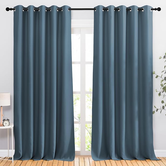 NICETOWN Smoky Blue Sliding Door Curtains 2 Panels Set 118 inches Long by NICETOWN