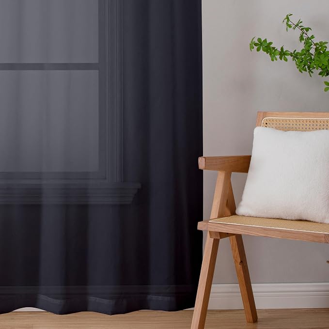 Lecloud Black Sheer Curtain Panels 72 Inch Length, Light Filtering Window - Image 8