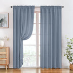 HOMEIDEAS Non-See-Through Stone Blue Privacy Sheer Curtains, 52 X 84 Inches - Image 2