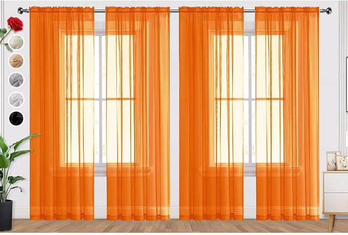 SpaceDresser Orange Sheer Curtains 4 Panels Rod Pocket Semi-Sheer Curtain 72 by SpaceDresser