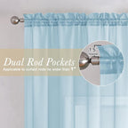 Lecloud Sky Blue Sheer Curtains 72 Inches Length 2 Panels, Lightweight Dual Rod - Image 2
