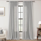 Linen Blend Grey Curtains for Living Room Back Tab Modern Farmhouse Semi Sheer by Jolilight