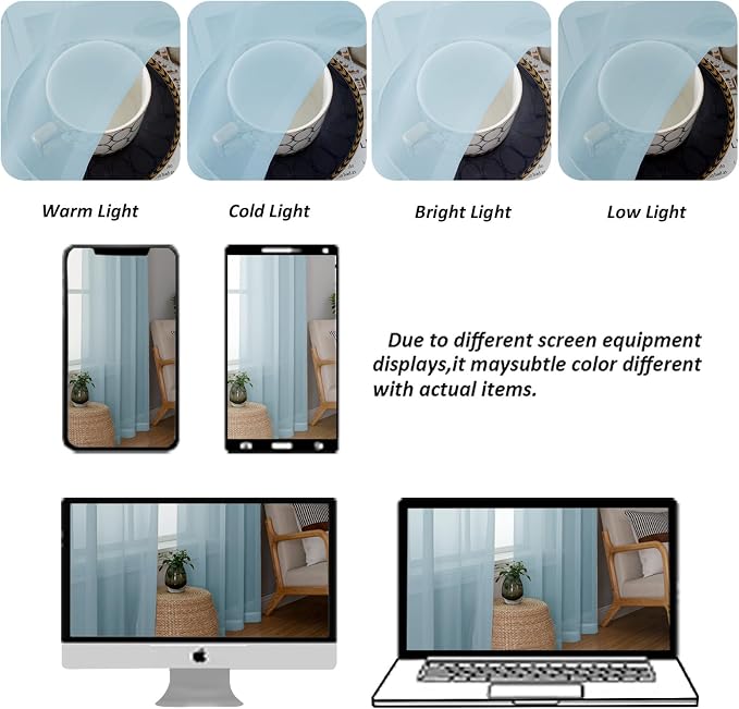 Chyhomenyc Light Blue Sheer Curtains 84 Inch Length 2 Panels, Light Filtering - Image 8