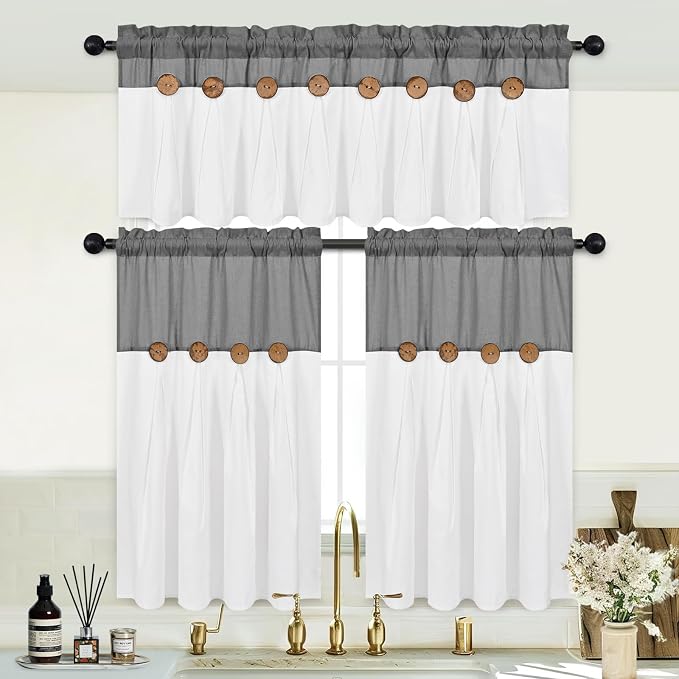 Boho Kitchen Curtains 36 Inch Length, Farmhouse Cotton Linen Tier Curtains - Image 3