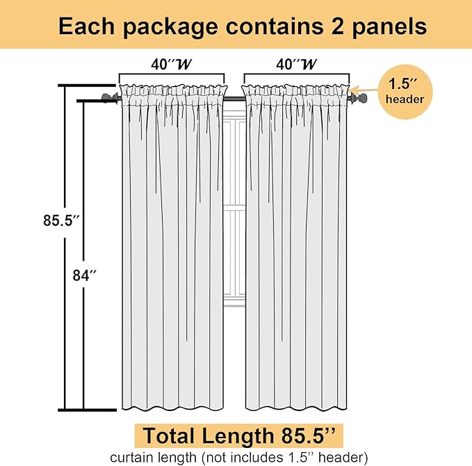 Lecloud Yellow Sheer Curtains 84 Inches Long 2 Panels, Light Filtering Voile - Image 6