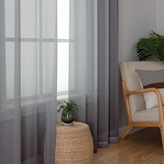 Lecloud Charcoal Grey Sheer Curtains 84 Inches Long 2 Panels, Voile Airy Light - Image 4