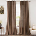 Caramel Brown Linen Curtains for Living Room 98 Inches Long Back Tab and Rod by Nanspring