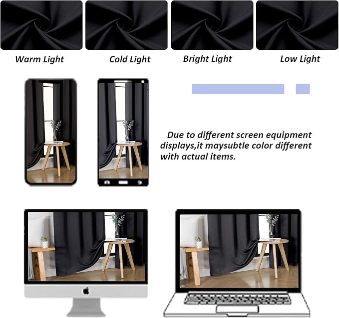 Simplebrand Ava Black Short 30 Inches Blackout Curtain 2 Panels Set, Half - Image 9