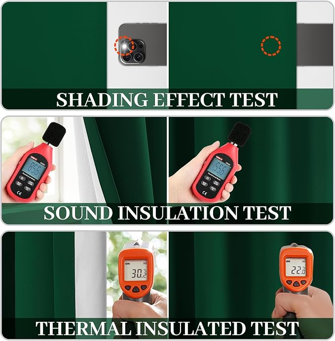 Yakamok 100% Blackout Curtains Dark Green Room Darkening Thermal Insulated - Image 5