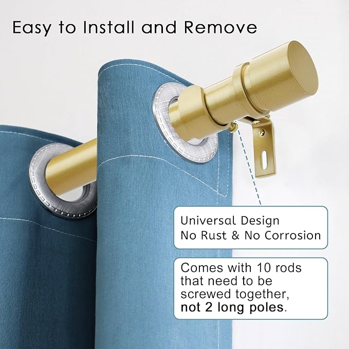 Byondeth Curtain Rods for Windows 16 to 170 Inches Adjustable Length 1 Inch - Image 2
