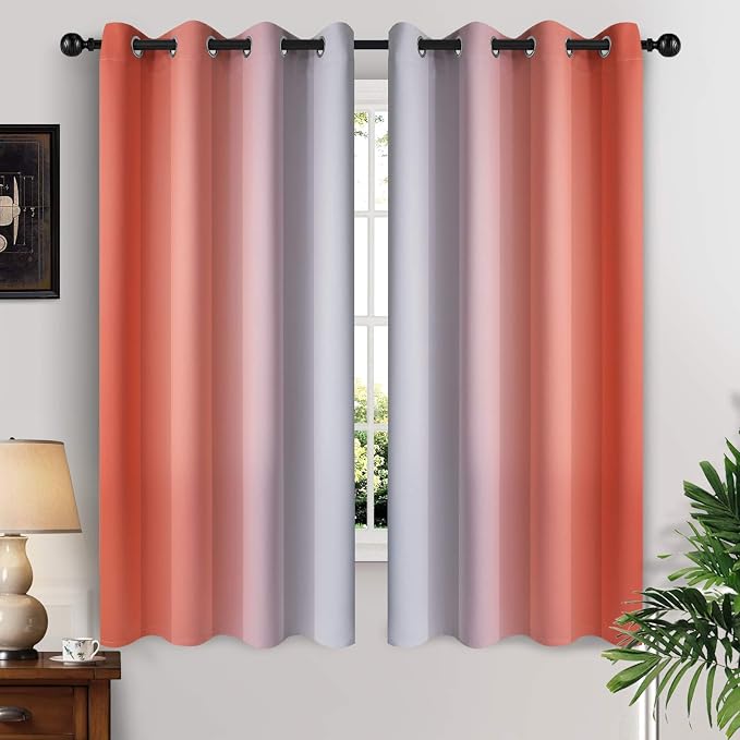 Yakamok Thermal Insulated Coral and Greyish White Gradient Curtains, Room by Yakamok