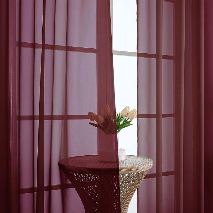 OVZME Burgundy Sheer Curtains 120 Inches Long 2 Panels Set, 59 Inch Extra Wide - Image 3