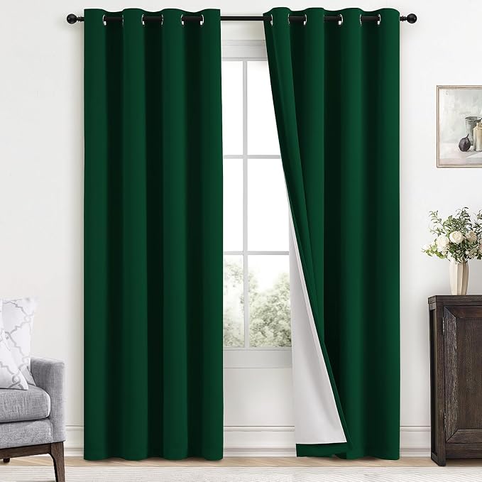 Yakamok 100% Blackout Curtains Dark Green Room Darkening Thermal Insulated by Yakamok