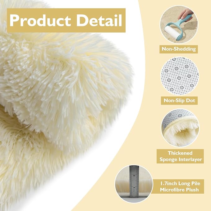 6x9 Fluffy Area Rug for Living Room, Shag Area Rugs for Bedroom, Ivory Soft - Image 4