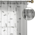 HOMEIDEAS Grey/Gray Sheer Kitchen Curtains 52 x 45 Inch Length 2 Panels - Image 3