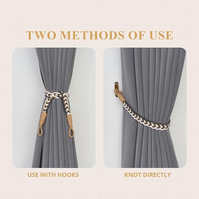 NICEEC 2 Pack Natural Cotton Rope Curtain Tiebacks Elegant Boho Style - Image 5