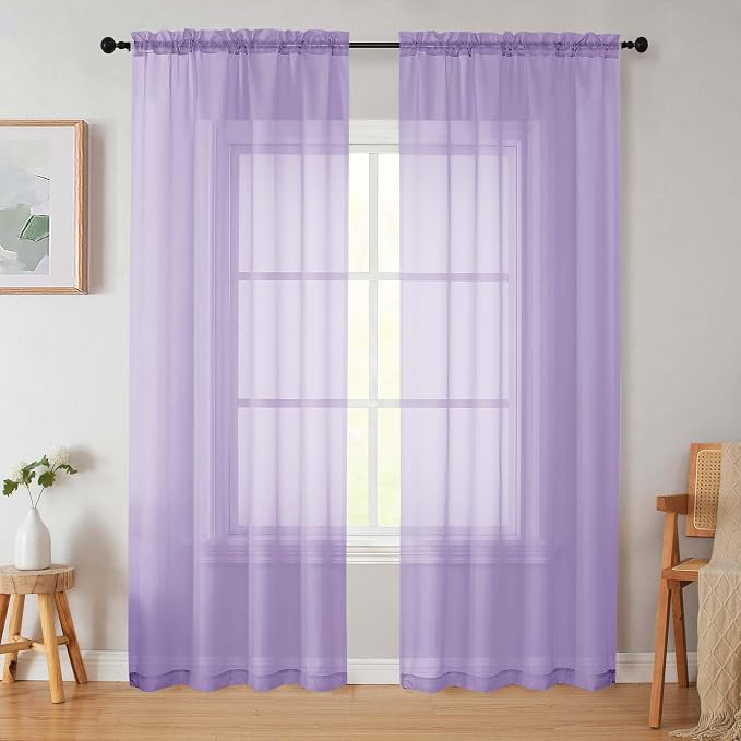 Lavender Sheer Curtains 84 Inches Long 2 Panels, Soft Airy Light Filtering by WelvetBLK