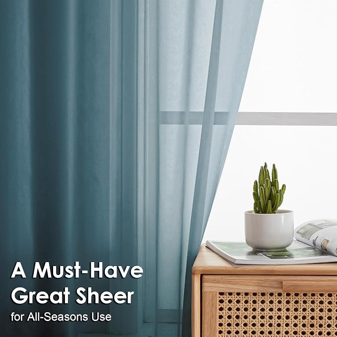 OVZME Dusty Blue Sheer Curtains 45 Inches Long 2 Panels, Light Filtering Sheer - Image 3