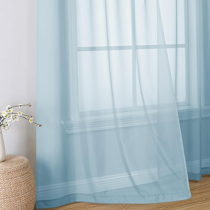 Simplebrand Light Blue Sheer Curtains 96 Inches Long, Light Filtering Sky Blue - Image 6