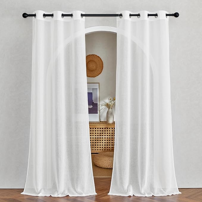 NICETOWN White Sheer Living Room Curtains 96 inches Long, Grommet Semi Sheer by NICETOWN