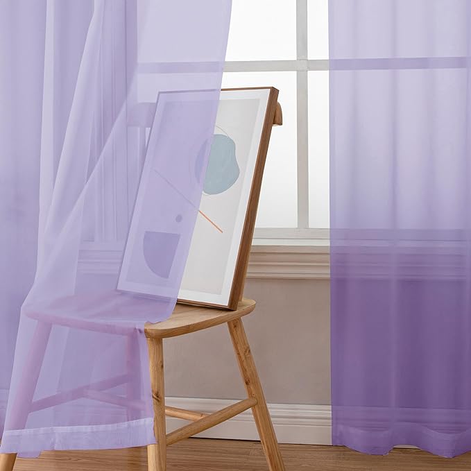 OWENIE Lavender Sheer Curtains 72 Inches Long Set of 2, Airy Sheer Curtains & - Image 4
