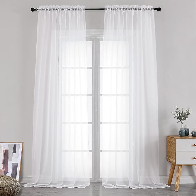 Simplebrand Sheer White Curtains 120 Inches Long, Extra Long Rod Pocket Solid - Image 2