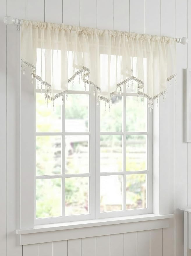 Molaxhome Swag Curtain 51 inch Length Rod Pocket Scalloped Curtain Valance - Image 4