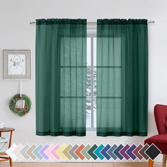 Aiyufeng Hunter Green Sheer Curtain Drapes 54 Inch Length 2 Panels by Aiyufeng